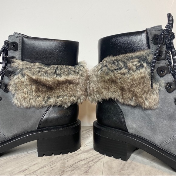 New! Botkier Madigan Suede Fur Lace Up Gray Boot 8.5 - Picture 6 of 13